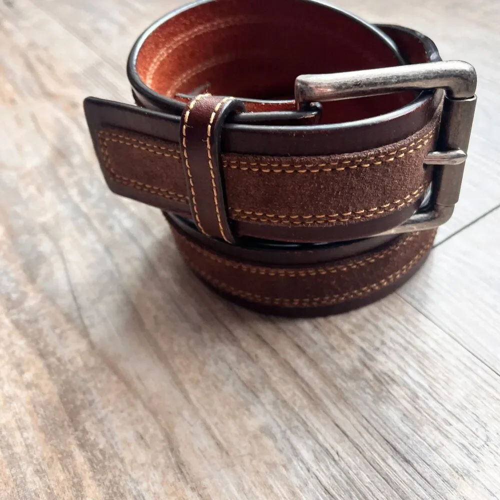 Johnston & Murphy Distressed Overlay Leather Belt Brown Size 34 Suede Leather